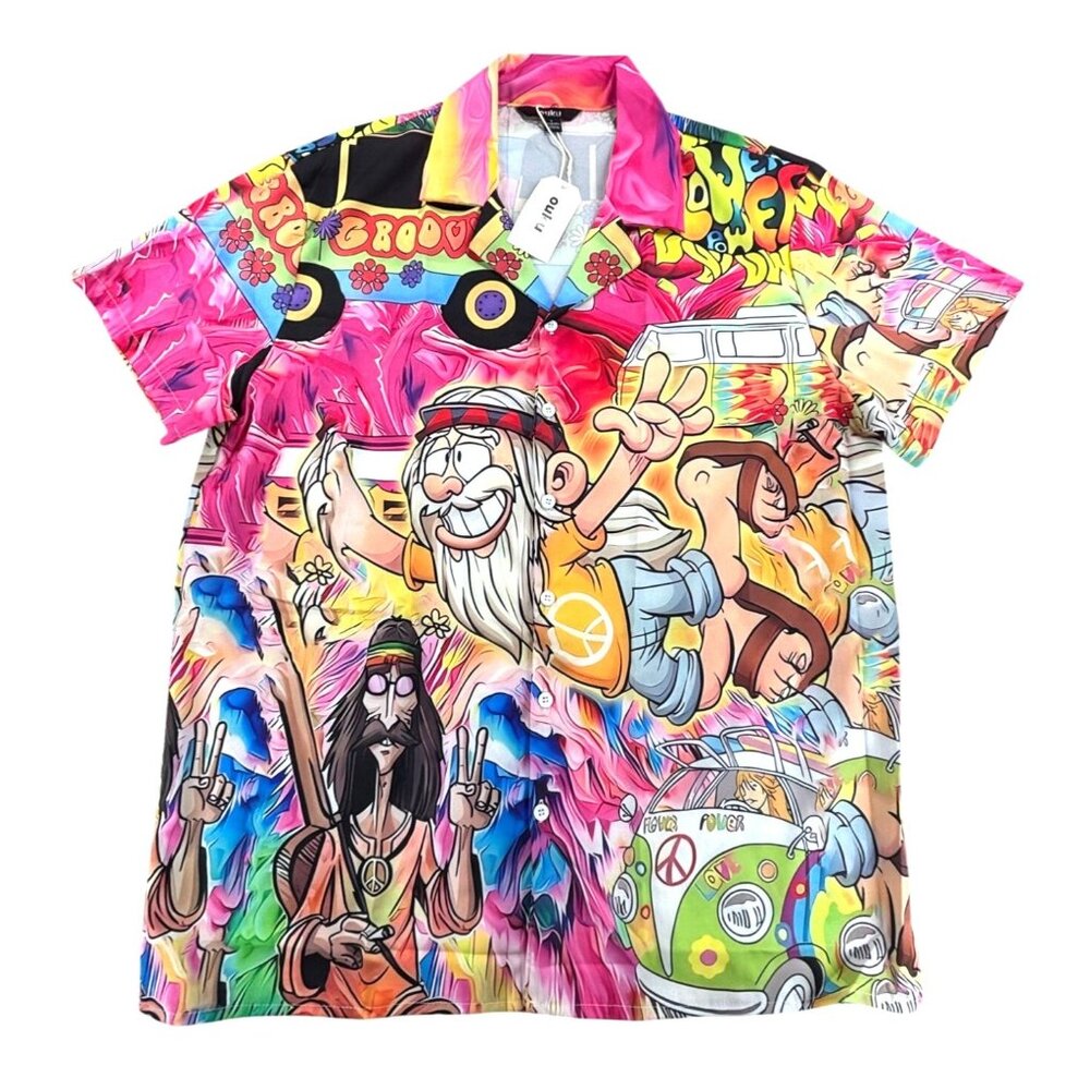 Hippie Graphic Shirt By Ouku Large Peace Van NWT Camp